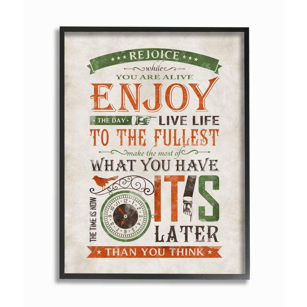 Stupell Industries Now is The Time Inspirational Word Design Framed, Multi-Color