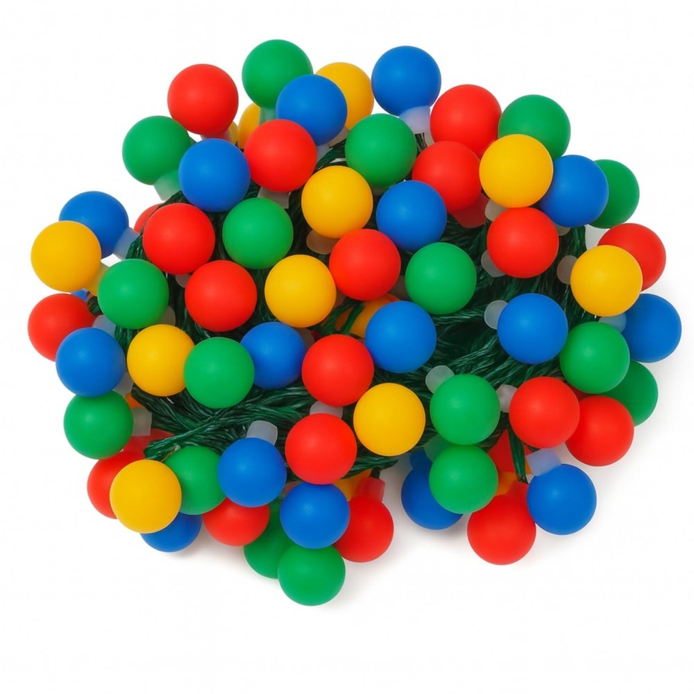 Holiday Bright Lights Rice Light Reel 500 LEDs, Indoor/Outdoor Gumball Style 36FT Reel with Multi Opaque Bulbs on Green Cord