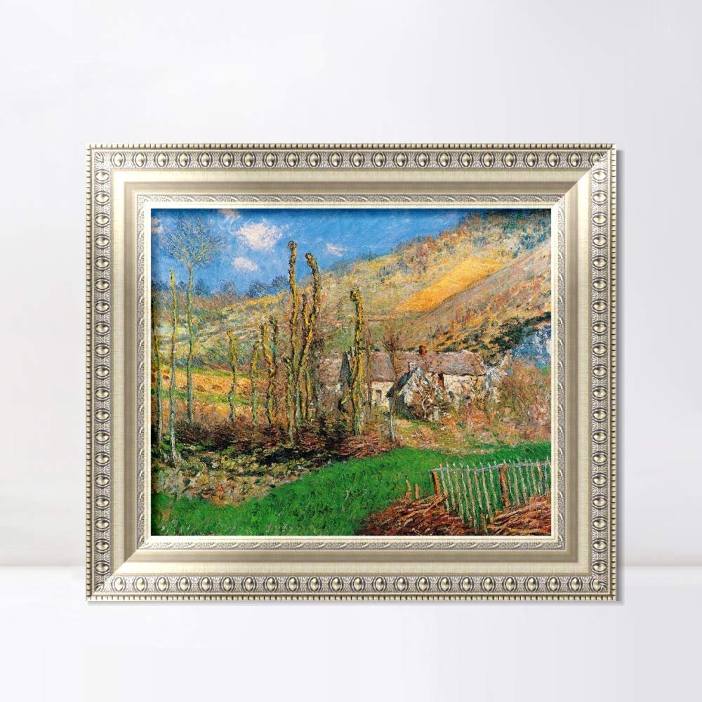 INVIN ART Framed Canvas Art Giclee Print The Church at Varengeville and the Gorge of Les Moutiers, 1882 by Claude Monet(European Style Silver Frame,20"x24")