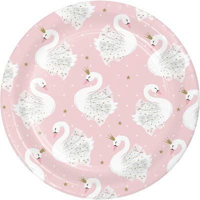 Baxter Distributing Stylish Swan Birthday Party Decorations, Pink and Gold Swan Party Supplies 7 Inch Round Paper Plates, Box of 96
