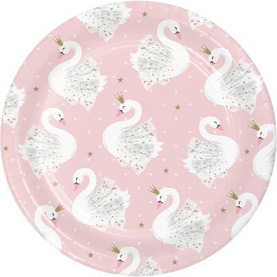 Baxter Distributing Stylish Swan Birthday Party Decorations, Pink and Gold Swan Party Supplies 7 Inch Round Paper Plates, Box of 96