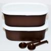 Tupperware Set of 2 Tea and Coffee Containers with Spoons #1 Oval Modular Mates 2 Cups Brown White view 1