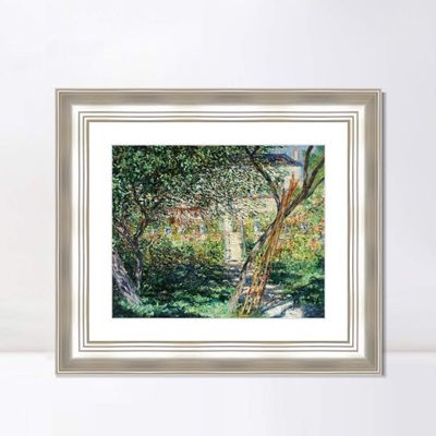 INVIN ART Framed Canvas Art Giclee Print Le Jardin de Vtheuil, 1881 by Claude Monet Wall Art Living Room Home Office Decorations(Classic Silver Frame with Mat,20"x24")