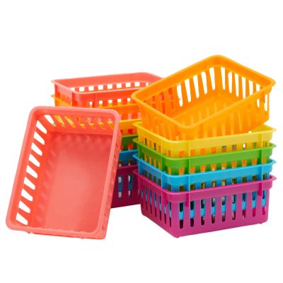 Bright Creations 12 Pack Small Plastic Classroom Storage Bins for Organization and School Supplies 6 Colors (6.2 x 4.8 x 2.4 inches)