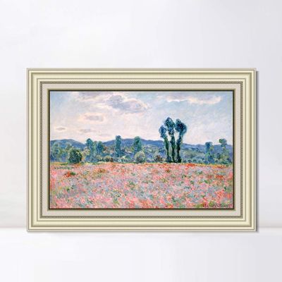 INVIN ART Framed Canvas Art Giclee Print Antibes,Poppy Field(1886) by Claude Monet Wall Art Living Room Home Office Decorations(Beige Color Frame with Linen Liner,20"x24")