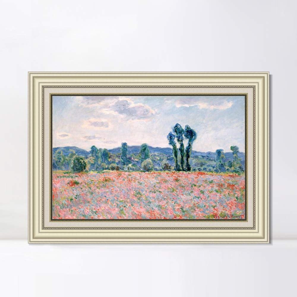 INVIN ART Framed Canvas Art Giclee Print Antibes,Poppy Field(1886) by Claude Monet Wall Art Living Room Home Office Decorations(Beige Color Frame with Linen Liner,20"x24")