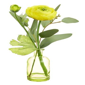 Arcadia Silk Plantation 9.75" Ranunculus/Eucalyptus in Glass Vase Yellow (Pack of 12)