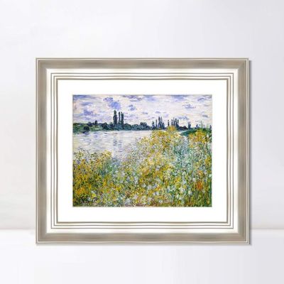 INVIN ART Framed Canvas Art Giclee Print Isle of Flowers on Siene Near Vetheuil by Claude Monet Wall Art Living Room Home Office Decorations(Classic Silver Frame with Mat,20"x24")