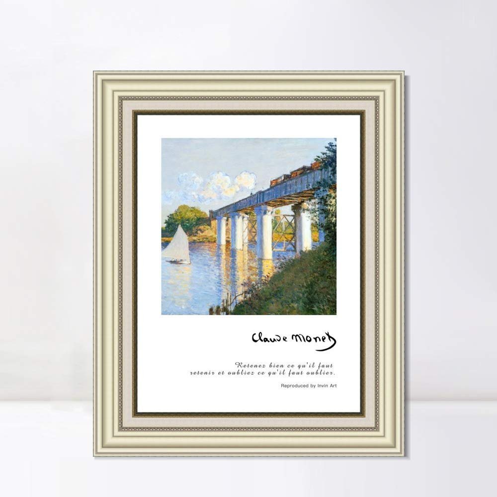 INVIN ART Framed Canvas Art Giclee Print Series#008 by Claude Monet Wall Art Living Room Home Office Decorations(Beige Color Frame with Linen Liner,20"x24")