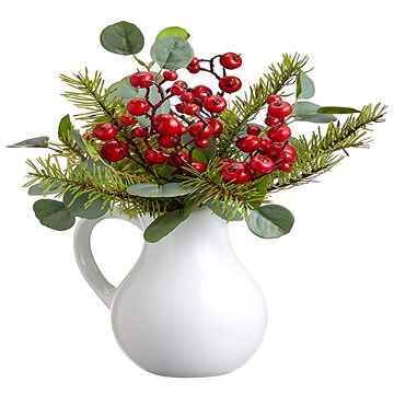 13" Berry/Eucalyptus/Pine in Ceramic Pitcher Red Green (Pack of 2)