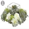 8" Hx14 Wx14 L Rose/Dahlia/Snowball Centerpiece with Glass Candleholder White Green view 1