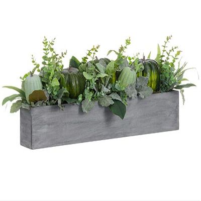 Arcadia Silk Plantation 15.5" Hx9 Wx36 L Pumpkin/Eucalyptus Arrangement in Wood Box Green Two Tone