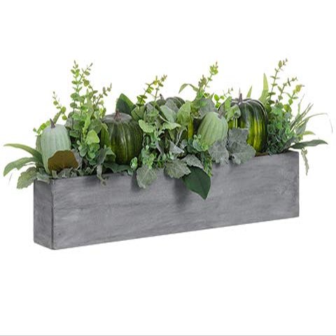 Arcadia Silk Plantation 15.5" Hx9 Wx36 L Pumpkin/Eucalyptus Arrangement in Wood Box Green Two Tone