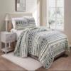 Chezmoi Collection Colby 3-Piece Western Quilt Set - Geometric Tribal Ivory Navy Brown Red Printed Pre-Washed Reversible Microfiber Bedspread Set, King Size view 1