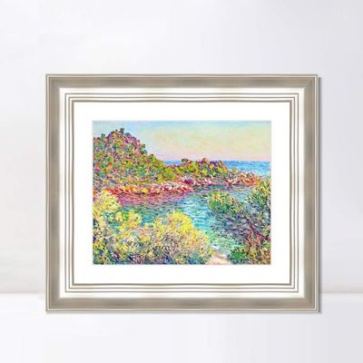 INVIN ART Framed Canvas Art Giclee Print Landscape Near Montecarlo(1883) by Claude Monet Wall Art Living Room Home Office Decorations(Classic Silver Frame with Mat,20"x24")
