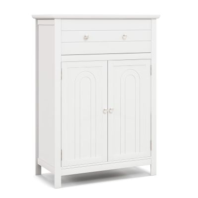 Tangkula White Bathroom Cabinet, Freestanding Wooden Storage Cabinet w/Large Drawer & Cabinet, 2 Doors, 3 Heights Adjustable Shelf, Bathroom Storage for Living Room Kitchen (White)