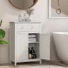 Tangkula White Bathroom Cabinet, Freestanding Wooden Storage Cabinet w/Large Drawer & Cabinet, 2 Doors, 3 Heights Adjustable Shelf, Bathroom Storage for Living Room Kitchen (White) view 2