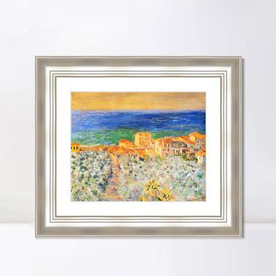 INVIN ART Framed Canvas Art Giclee Print Burgo Marina at Bordighera(1884) by Claude Monet Wall Art Living Room Home Office Decorations(Classic Silver Frame with Mat,20"x24")