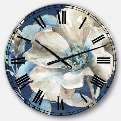 Designart Indigold Watercolor Flower I Wall Art Design Traditional Circle Wall Decorative Clock - Home Decorations for Home, Living Room, Bedroom, Office Decoration Round Metal Wall Clock