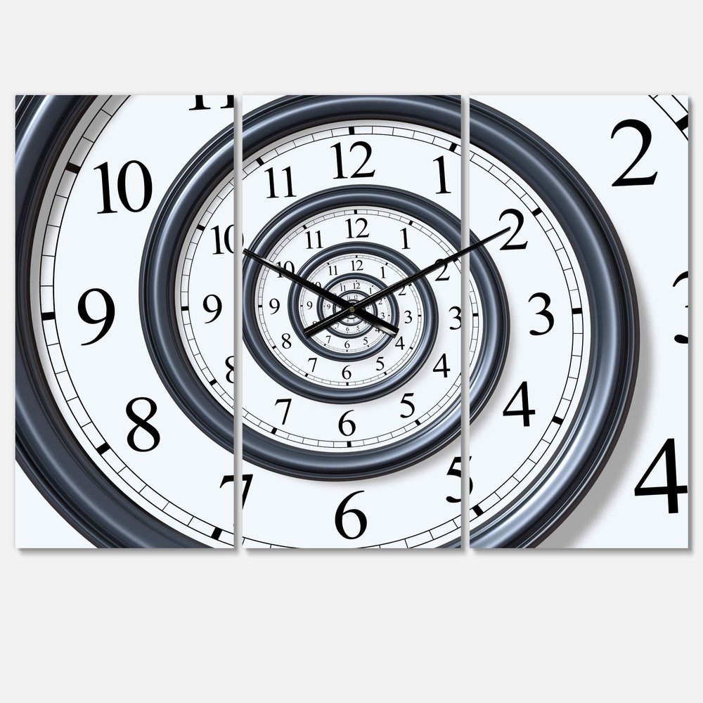 Designart Time Spiral Analog Wall Wall Art Design Modern 3 Panel Wall Decorative Clock - Home Decorations for Home, Living Room,Bedroom, Office Decoration Multi Panel Metal Wall Clock