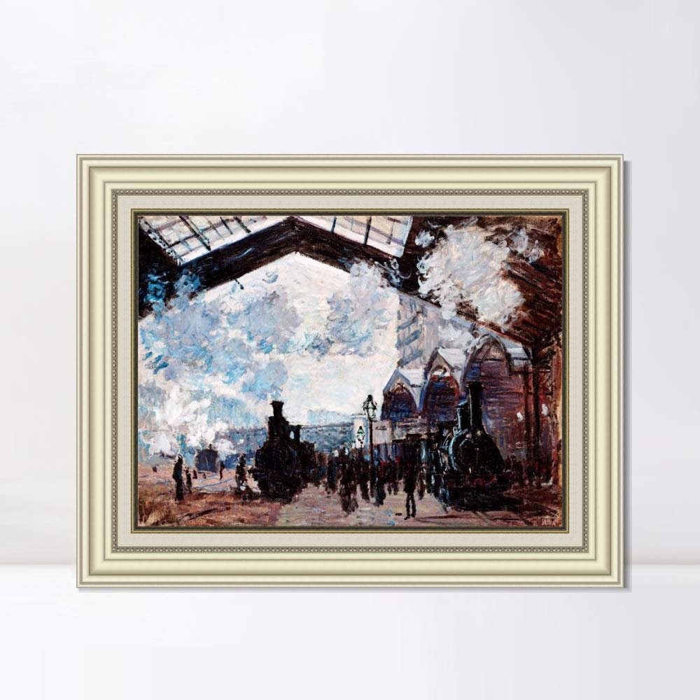 INVIN ART Framed Canvas Art Giclee Print Series#043 by Claude Monet Wall Art Living Room Home Office Decorations(Beige Color Frame with Linen Liner,20"x24")