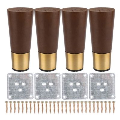 Wooden Sofa Legs Furniture Wooden Support Legs with Pure Copper Foot Set of 4 Walnut Color 10/12/15/18cm (15cm)