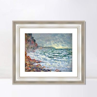 INVIN ART Framed Canvas Art Giclee Print Fecamp, by the Sea (1881) by Claude Monet Wall Art Living Room Home Office Decorations(Classic Silver Frame with Mat,20"x24")