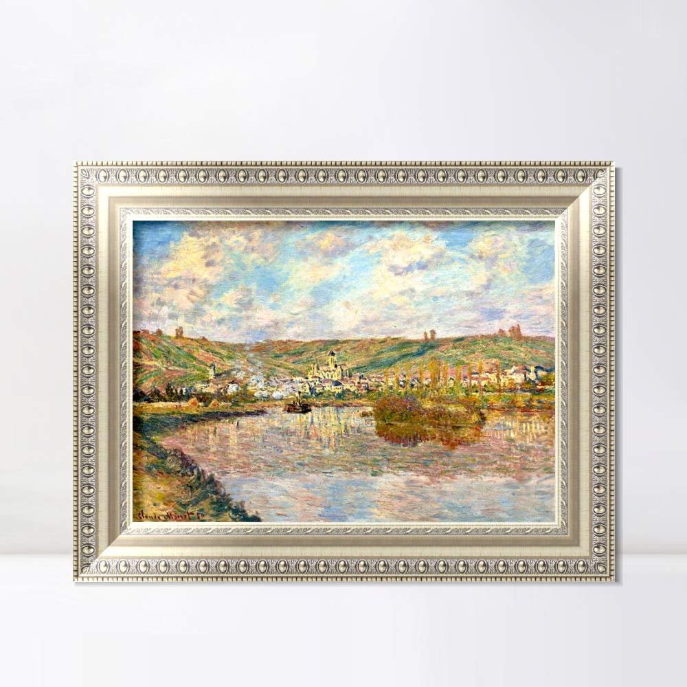 INVIN ART Framed Canvas Art Giclee Print Late Afrternoon, Vetheuil, 1880 by Claude Monet Wall Art Living Room Home Office Decorations(European Style Silver Frame,20"x24")