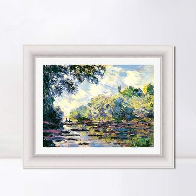 INVIN ART Framed Canvas Art Giclee Print Section of the Seine, near Giverny (1885) by Claude Monet Wall Art Living Room Home Office Decorations(Modern Simple White Frame with Mat,20"x24")