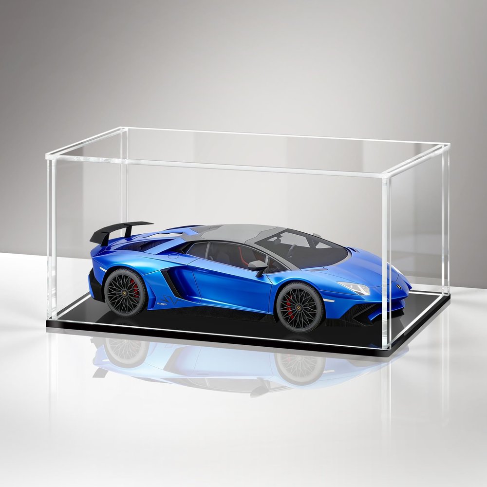 LASOA 12x8x6 in Acrylic Display Case, 2.0mm Thick Dustproof Display Box with Glossy Black Base & LED Light, UV-Resistant Showcase for Action Figures and Collectibles