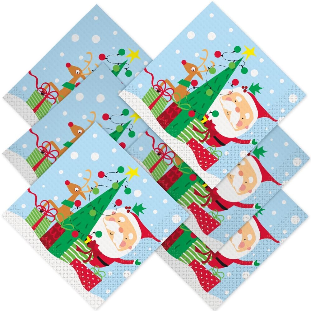 Unique Colorful Santa Beverage Paper Napkins | 5" x 5" | 16 Pcs