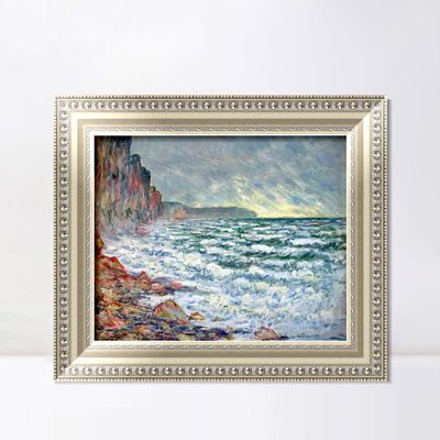 INVIN ART Framed Canvas Art Giclee Print Fecamp, by the Sea (1881) by Claude Monet Wall Art Living Room Home Office Decorations(European Style Silver Frame,20"x24")