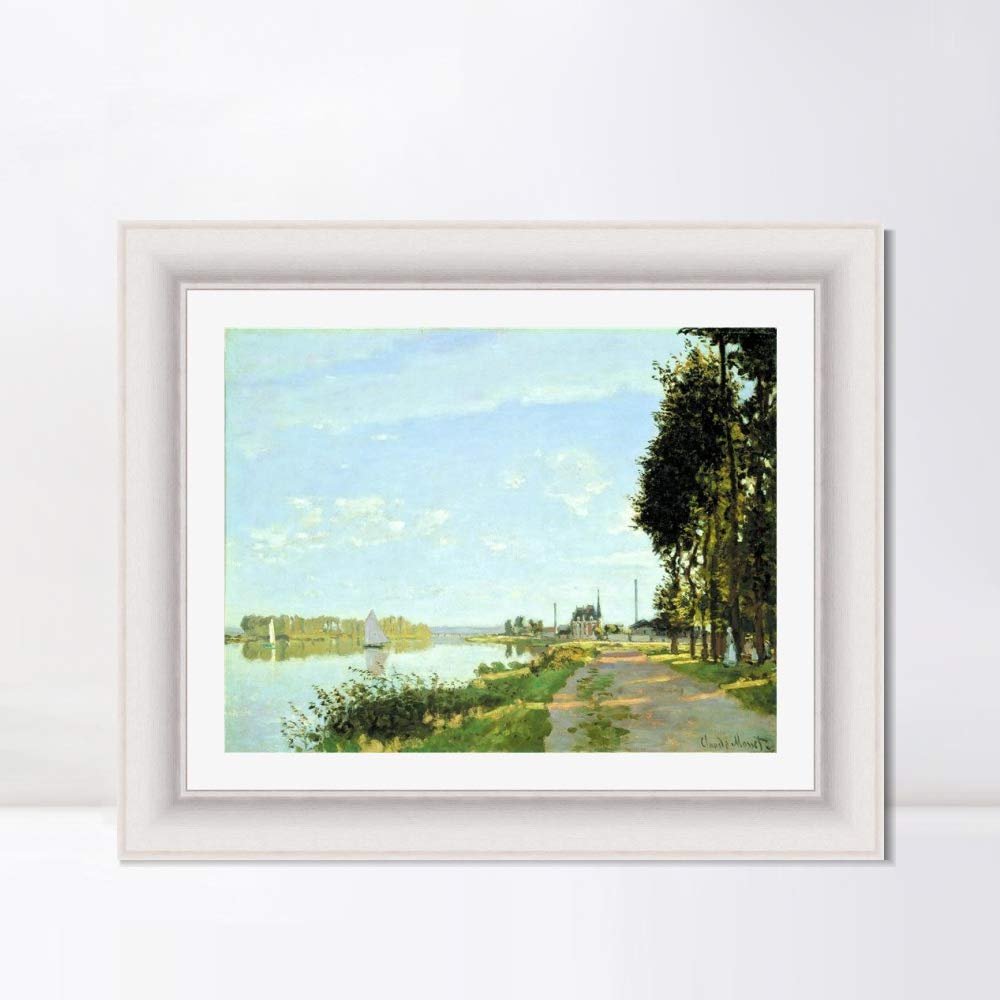 INVIN ART Framed Canvas Art Giclee Print The Promenade at Argenteuil (1872) by Claude Monet Wall Art Living Room Home Office Decorations(Modern Simple White Frame with Mat,20"x24")