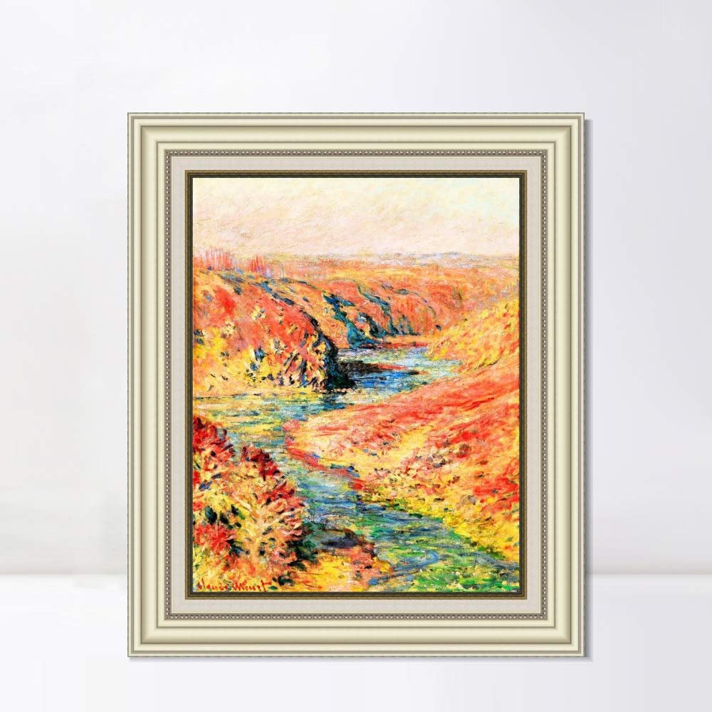 INVIN ART Framed Canvas Art Giclee Print The Valley of the Creuse at Fresselines, 1889 by Claude Monet Wall Art Living Room Home Office Decorations(Beige Color Frame with Linen Liner,20"x24")