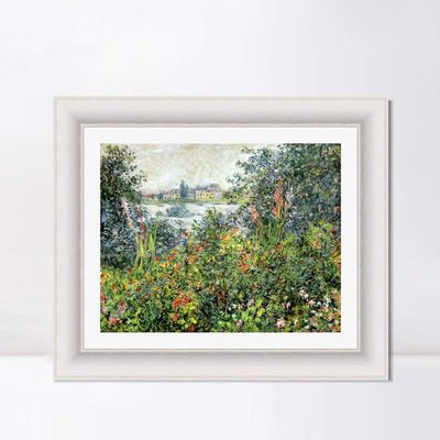 INVIN ART Framed Canvas Art Giclee Print Flowers at Vetheuil, 1880 by Claude Monet Wall Art Living Room Home Office Decorations(Modern Simple White Frame with Mat,20"x24")