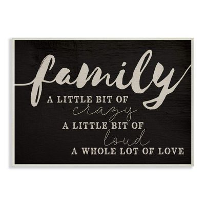 Stupell Industries 'Family Crazy Loud Love Inspirational Word Black Design', Wall Plaque Art, 15 x 10 Inches, Easy to Hang and Sturdy, Made in USA, by Lil' Rue