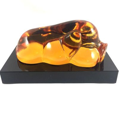 Amore Jewell Contented Pig with Base Fengshui Decoration Ornament Gift for Home & Office (Liuli Crystal Glass)