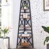 HOMBAZAAR 72 Inch Tall Corner Shelf, 5 Tier Corner Ladder Bookshelf, Tall Corner Bookcase with Metal Frame, Rustic Shelf Stand for Living Room, Bedroom, Office, Rustic Brown view 1