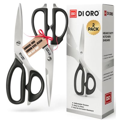 DI ORO Heavy Duty Kitchen Shears - All Purpose - Sharp Scissors for Food, Meat, & Herbs - Stainless Steel Kitchen Shears Heavy Duty & Dishwasher Safe - Bone Cutting Scissors