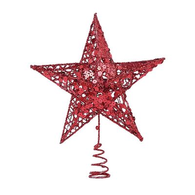 LIOOBO Five-Pointed Star Christmas Tree Top Star Glitter Christmas Tree Topper Decorations with Paillette Red