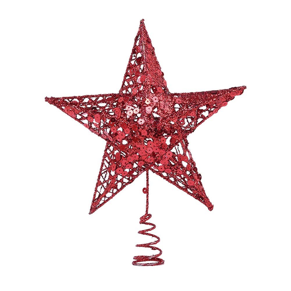 LIOOBO Five-Pointed Star Christmas Tree Top Star Glitter Christmas Tree Topper Decorations with Paillette Red