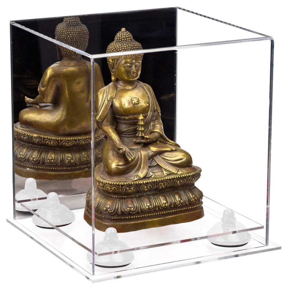 Better Display Cases Versatile Acrylic Display Case - Small Rectangle Box with Mirror, White Risers and Clear Base 8" x 8" x 8.5" (A015-WR)