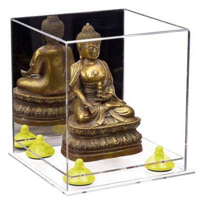 Better Display Cases Versatile Acrylic Display Case - Small Rectangle Box with Mirror, Yellow Risers and Clear Base 8" x 8" x 8.5" (A015-YR)