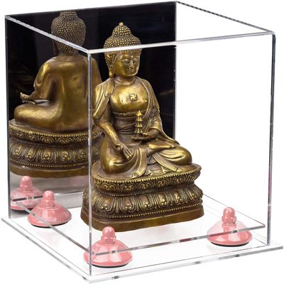 Better Display Cases Versatile Acrylic Display Case - Small Rectangle Box with Mirror, Pink Risers and Clear Base 8" x 8" x 8.5" (A015-PNR)