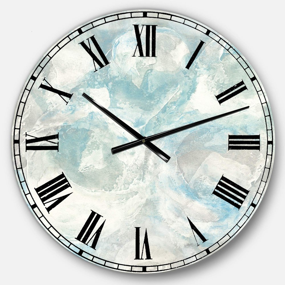 Designart Pale Blue Shade III Wall Art Design Nautical & Coastal Circle Wall Decorative Clock - Home Decorations for Home, Living Room, Bedroom, Office Decoration Round Metal Wall Clock