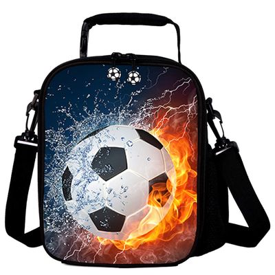 7-Mi Portable Kids Lunch Box Bag, Reusable Insulated Lunch Tote Kids Boys Girls Washable Crossbody Lunch Container Food Carrier Football Printed For 36 months To 7 Years