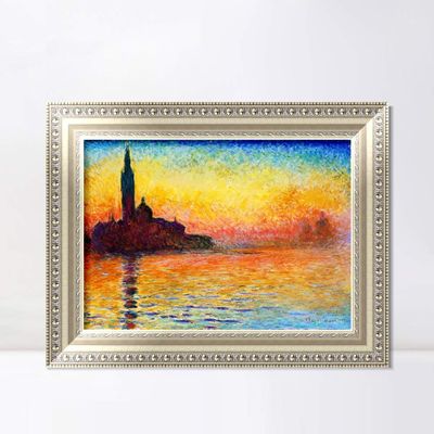 INVIN ART Framed Canvas Art Giclee Print San Giorgio Maggiore at Dusk by Claude Monet Wall Art Living Room Home Office Decorations(European Style Silver Frame,20"x24")