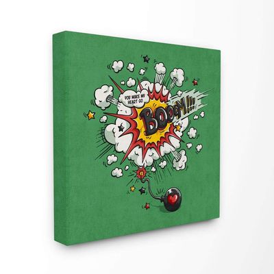 Stupell Industries Heart Go Boom Vintage Comic Book Green Design Canvas, Multi-Color