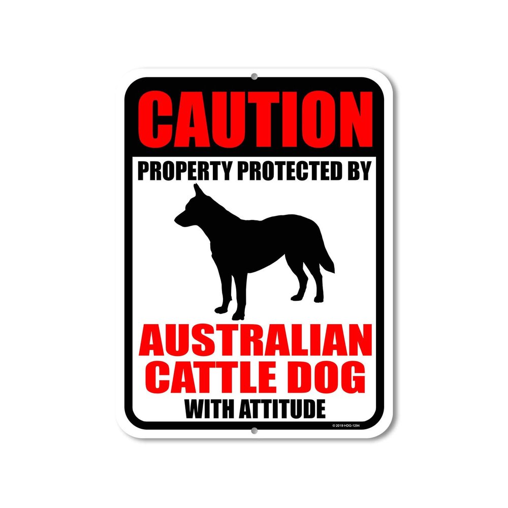 Honey Dew Gifts No Trespassing Signs, Caution Property Protected by Australian Cattle Dog with Attitude 9 inch by 12 inch Metal Aluminum Dog Sign, Made in USA, HDG-1294