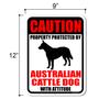 Honey Dew Gifts No Trespassing Signs, Caution Property Protected by Australian Cattle Dog with Attitude 9 inch by 12 inch Metal Aluminum Dog Sign, Made in USA, HDG-1294 view 2